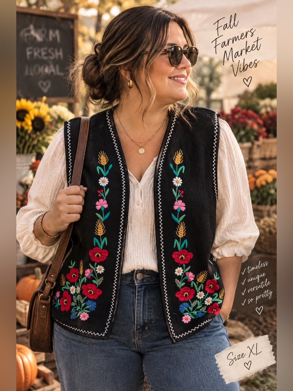 78.) Embroidered Floral Black Vest